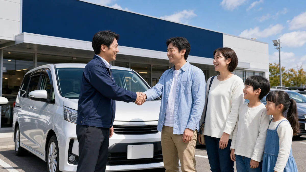 ナニワオート店頭での車両お引き渡し風景
